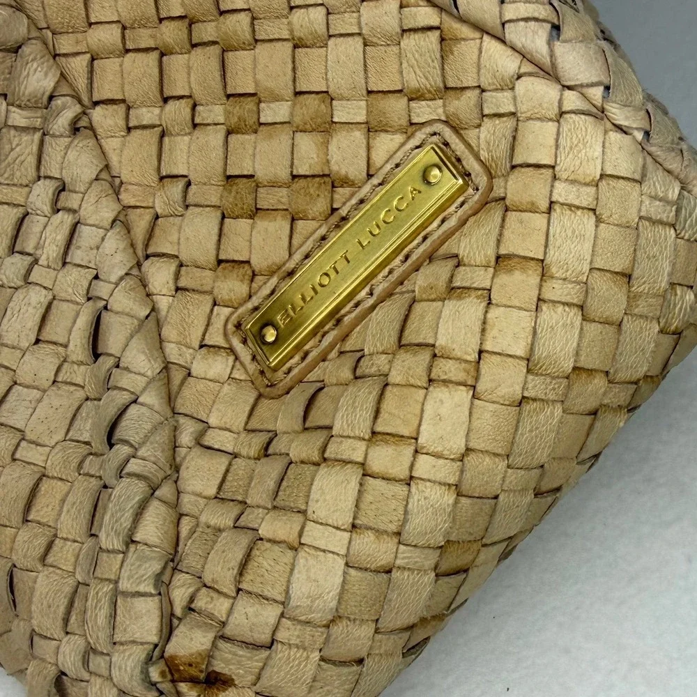 Elliott Lucca Isadora Hobo Bag Women‎ Large Tan Woven Leather Fair Stained Base